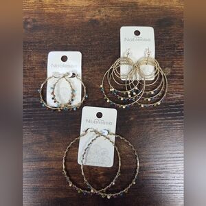 Noblesse Goldtone Hoop Earrings 3 Pairs